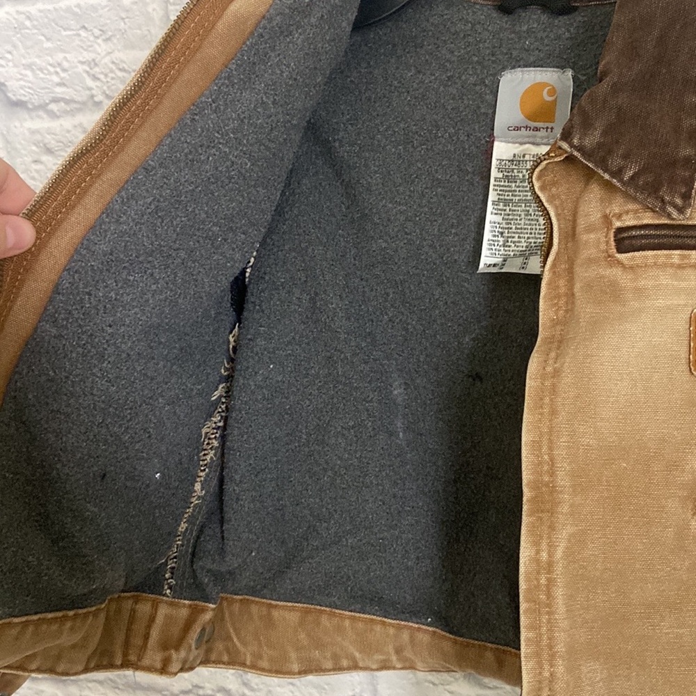 Boy's Vintage Carhartt Brown Canvas Zip Up Fleece Lined Jacket size Medium 8 - Picture 10 of 15